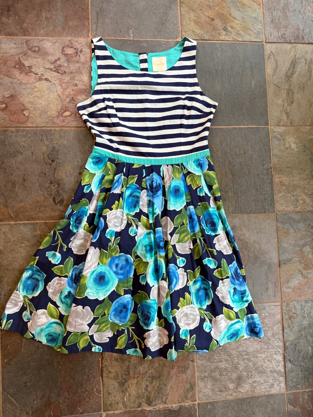 ModCloth Navy and White Striped Dress with Turquoise Lining- L - Picture 2 of 8